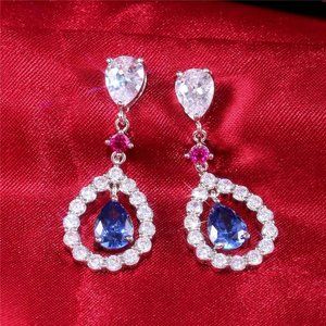 💞 Romantic Royal Blue Water Drop Hollow Dangle Earrings for Women, UNVN12433